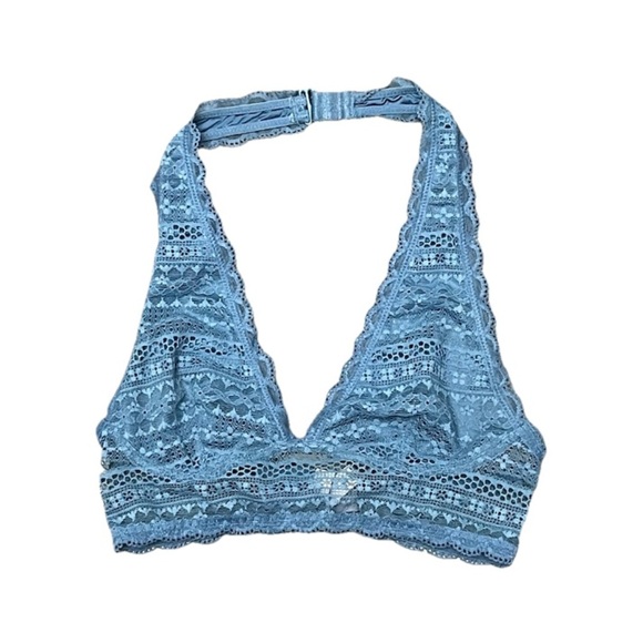 Victoria's Secret Blue Lace Halter Bralette Triangle Top Festival Lingerie XS - Picture 2 of 11